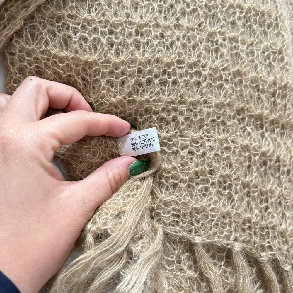Womens Wrap Scarf Tasseled Fringe Beige Soft Fringe Winter‎ Fall Wool Romantic